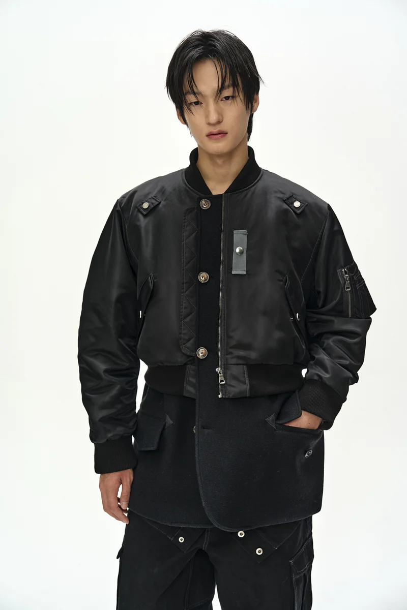 UNISEX DECONSTRUCTED LAYERED BOMBER COAT 8