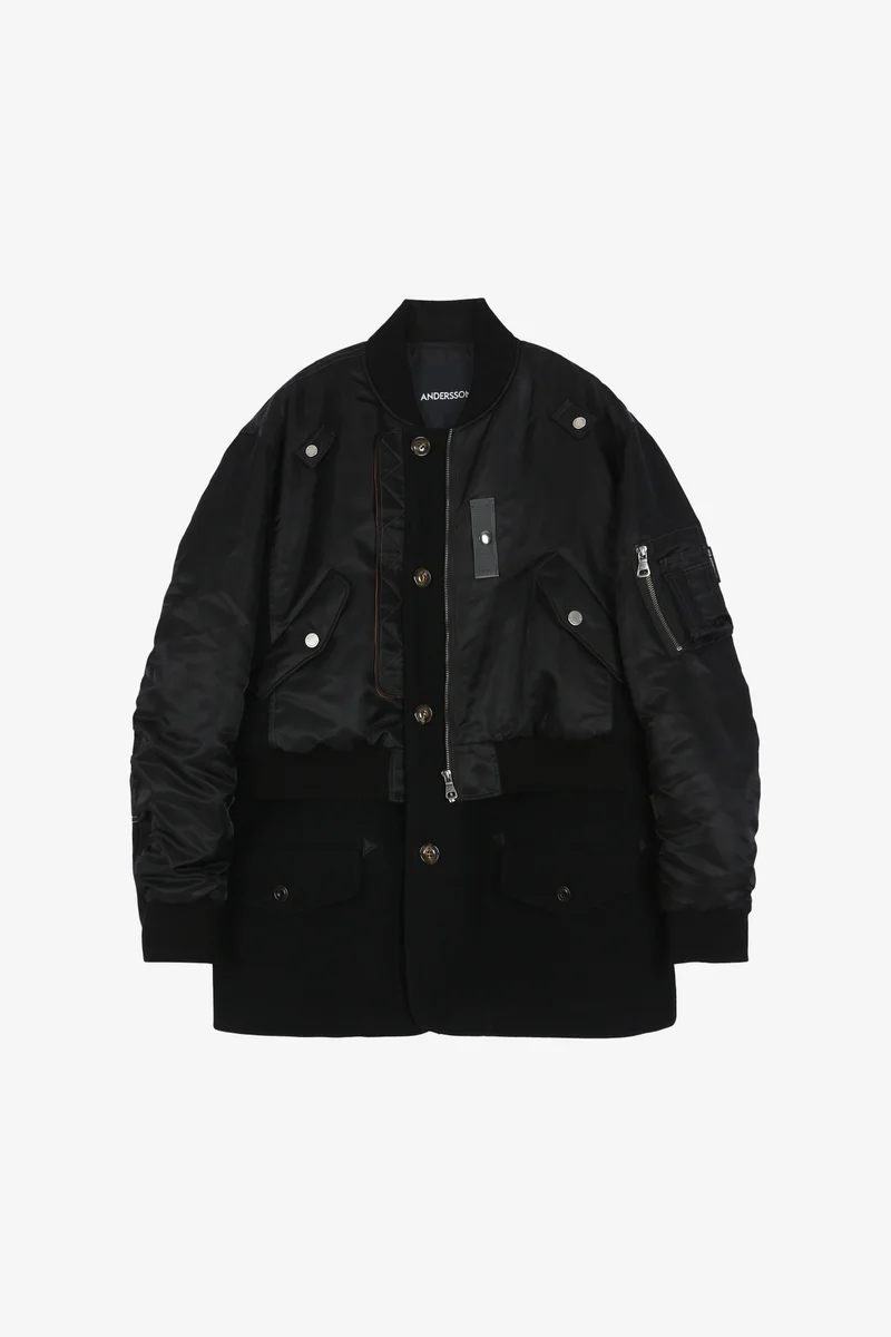 UNISEX DECONSTRUCTED LAYERED BOMBER COAT 13