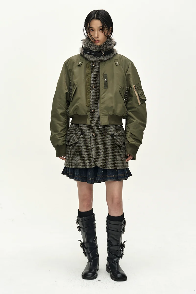UNISEX DECONSTRUCTED LAYERED BOMBER COAT 8