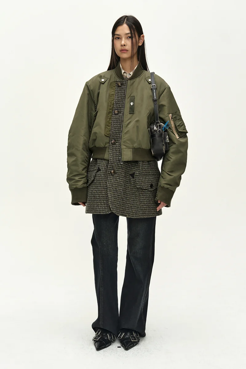 UNISEX DECONSTRUCTED LAYERED BOMBER COAT 9
