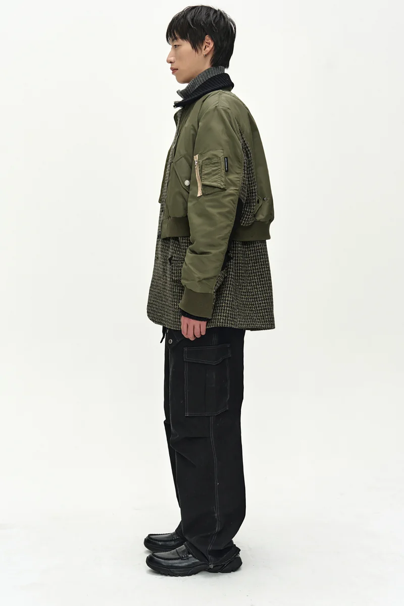 UNISEX DECONSTRUCTED LAYERED BOMBER COAT 10