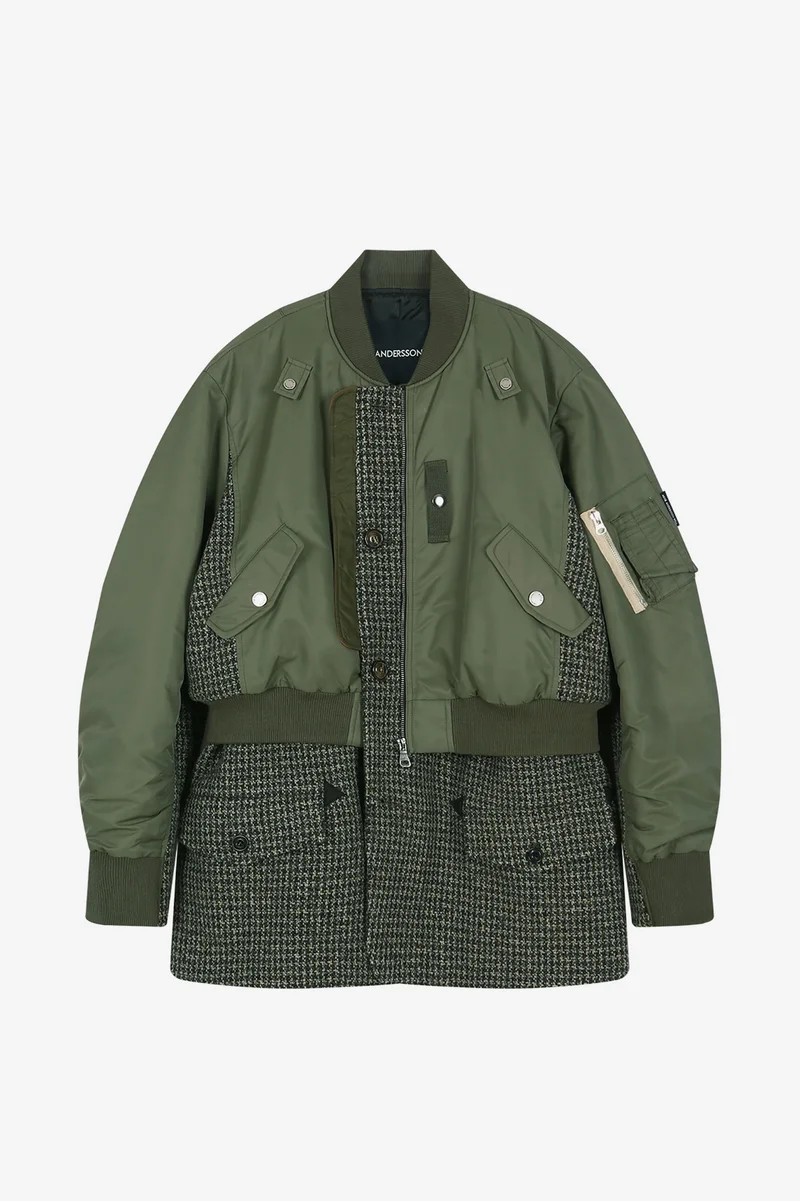UNISEX DECONSTRUCTED LAYERED BOMBER COAT 16