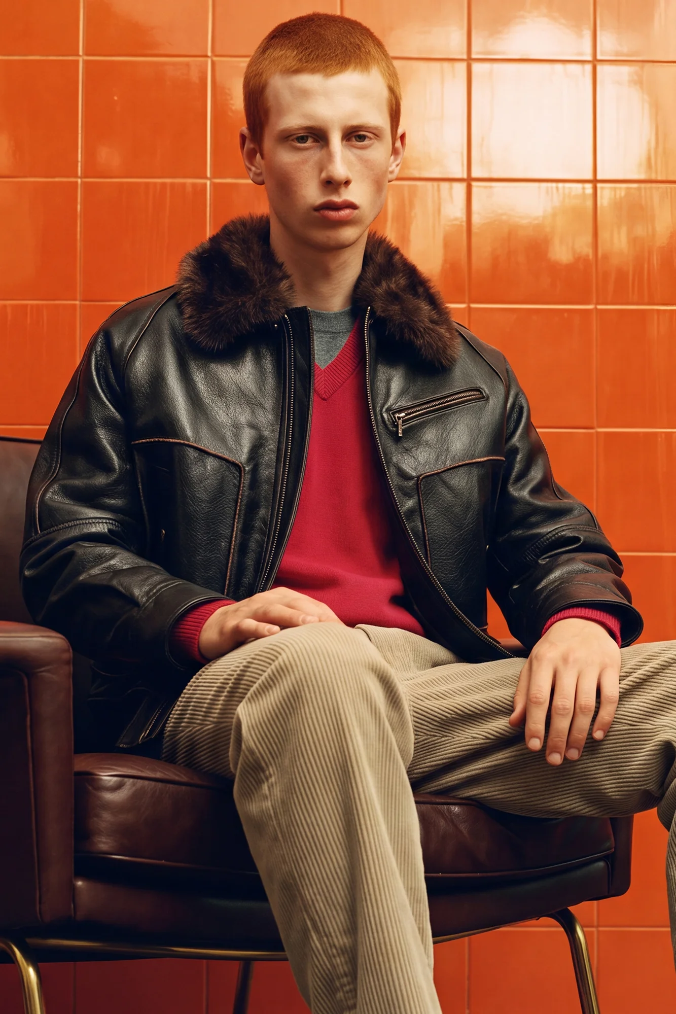 ANDERSSON BELL BUFFALO LEATHER BOMBER JACKET DARK BROWN
