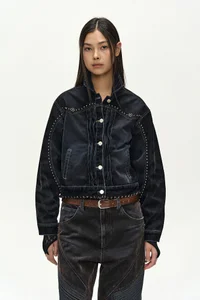 STUDDED VELVET DENIM JACKET thumb 1