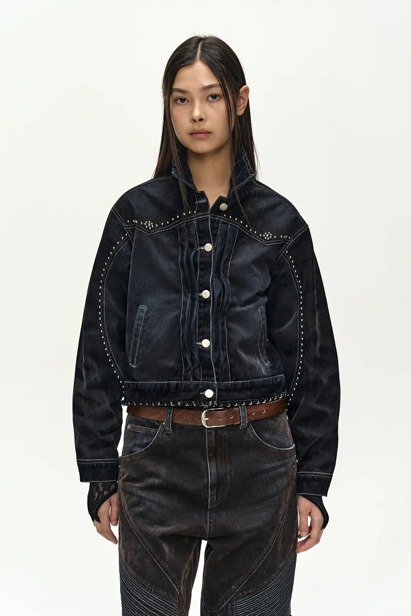 STUDDED VELVET DENIM JACKET 1