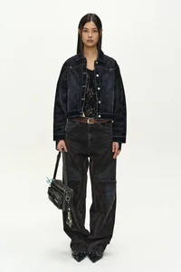 STUDDED VELVET DENIM JACKET thumb 2