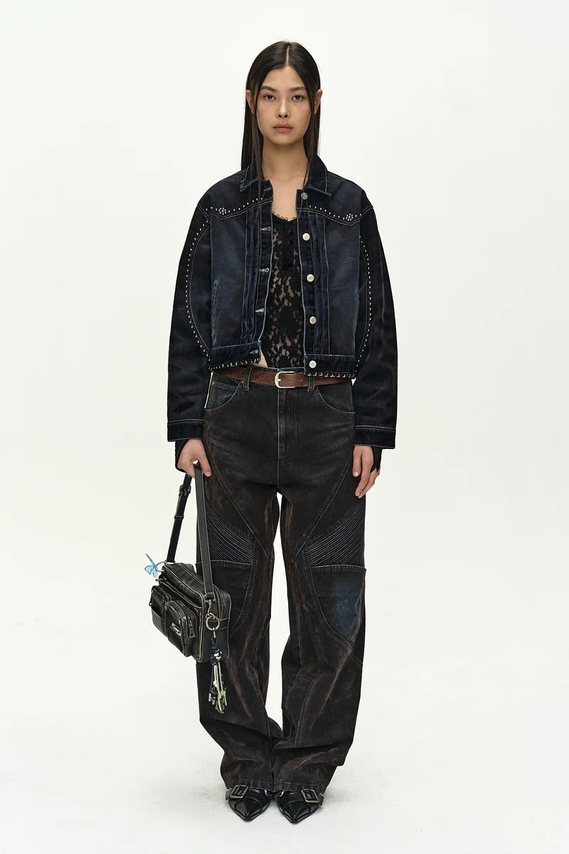 STUDDED VELVET DENIM JACKET 2