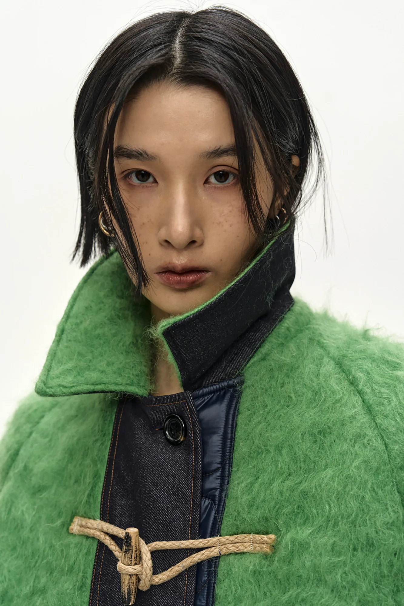 ANDERSSON BELL LAWN HAIRY WOOL QUILTED DUFFLE COAT LICHEN GREEN/BLACK