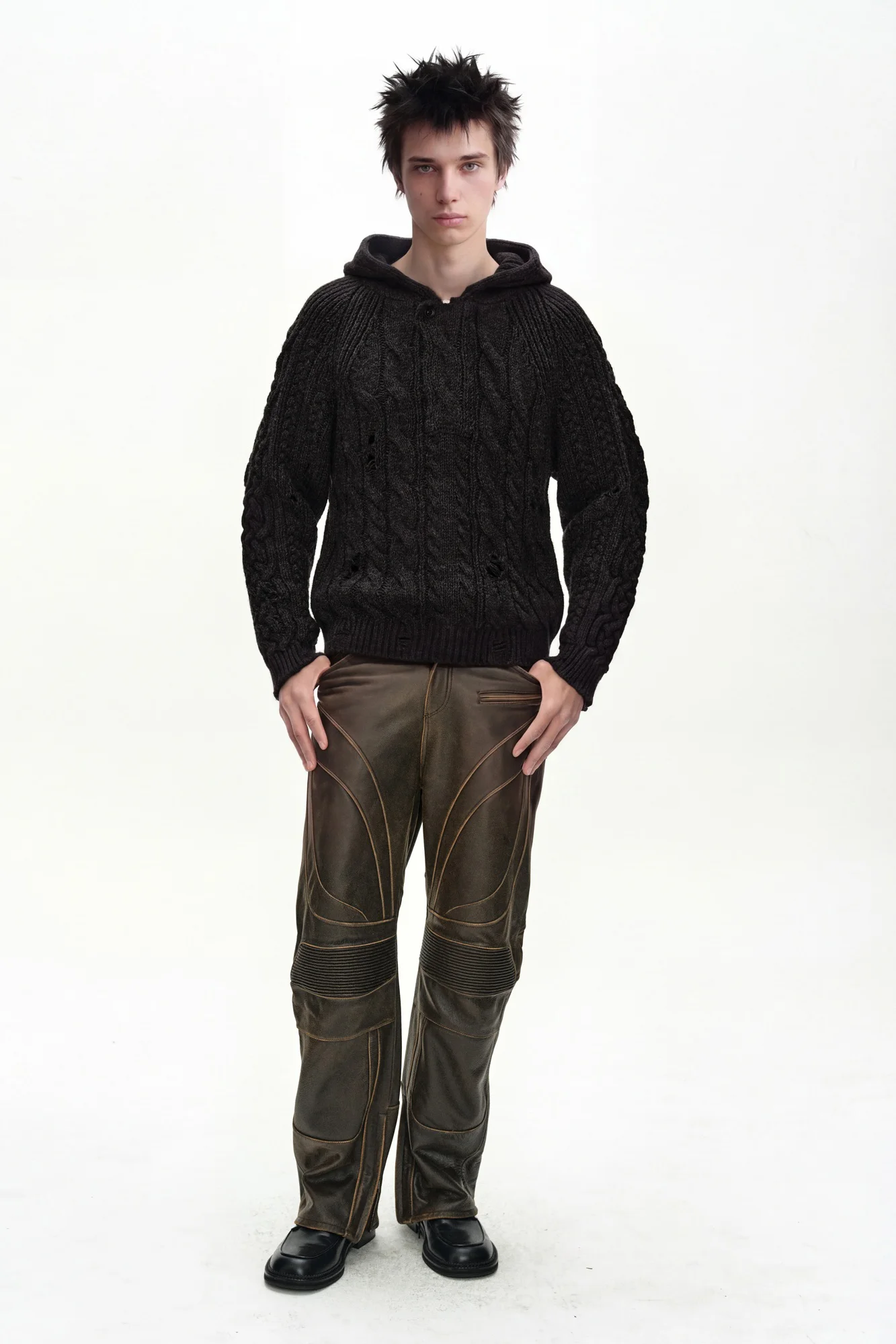 ANDERSSON BELL FISHERMAN CABLE HALF ZIP-UP HOODIE CHARCOAL
