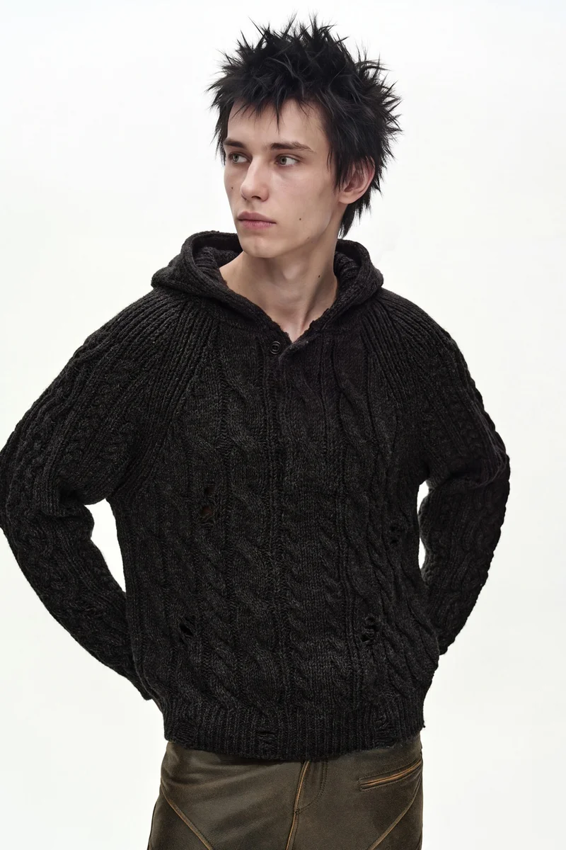 FISHERMAN CABLE HALF ZIP-UP HOODIE 4