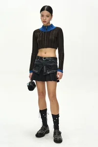 STUDDED WIDE RIB CROP ZIP-UP thumb 1