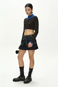 STUDDED WIDE RIB CROP ZIP-UP thumb 2