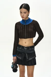 STUDDED WIDE RIB CROP ZIP-UP thumb 4