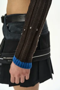 STUDDED WIDE RIB CROP ZIP-UP thumb 5