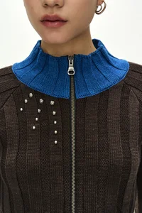 STUDDED WIDE RIB CROP ZIP-UP thumb 6