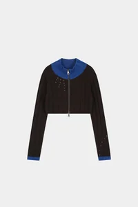 STUDDED WIDE RIB CROP ZIP-UP thumb 8