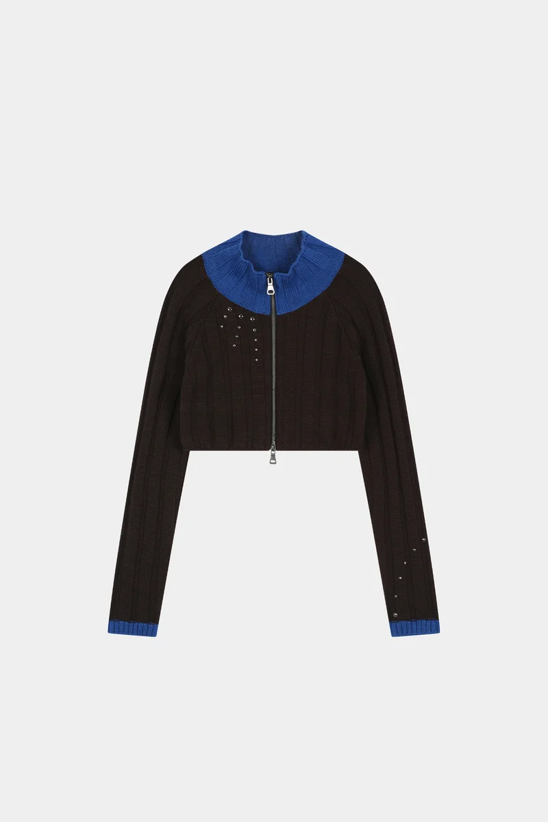 STUDDED WIDE RIB CROP ZIP-UP 8