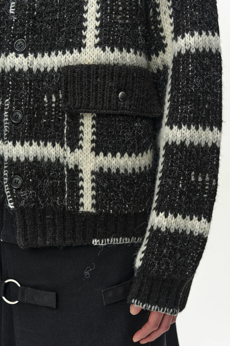 SHAGGY CHECK BUTTON CARDIGAN 2