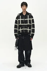 SHAGGY CHECK BUTTON CARDIGAN thumb 3