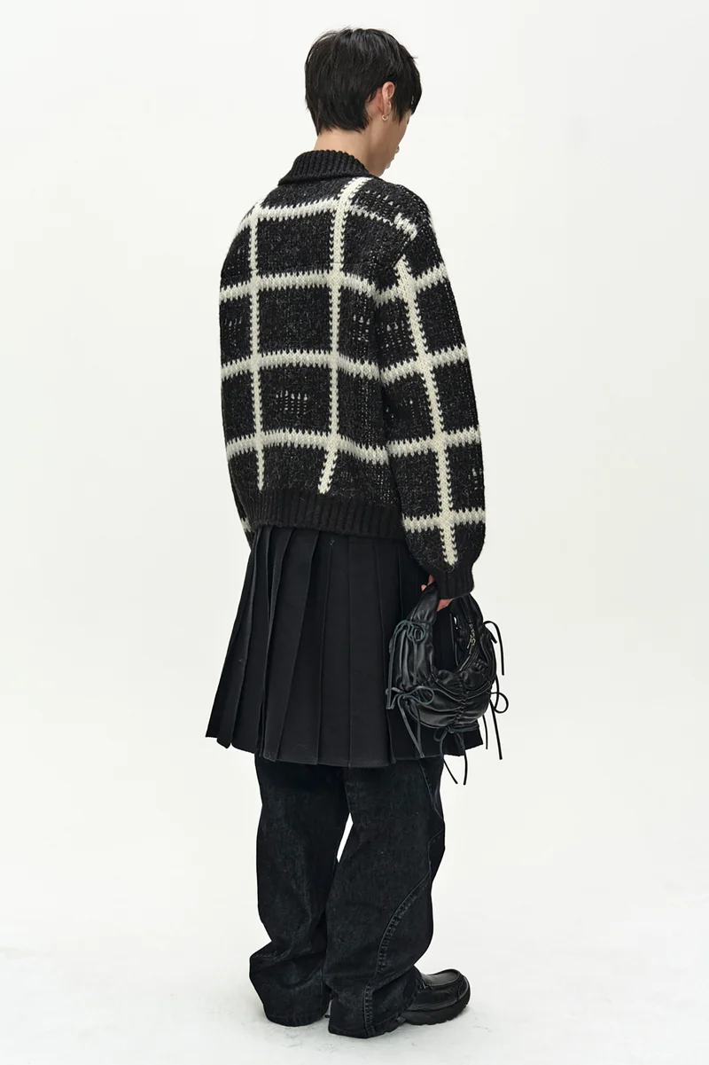 SHAGGY CHECK BUTTON CARDIGAN 5