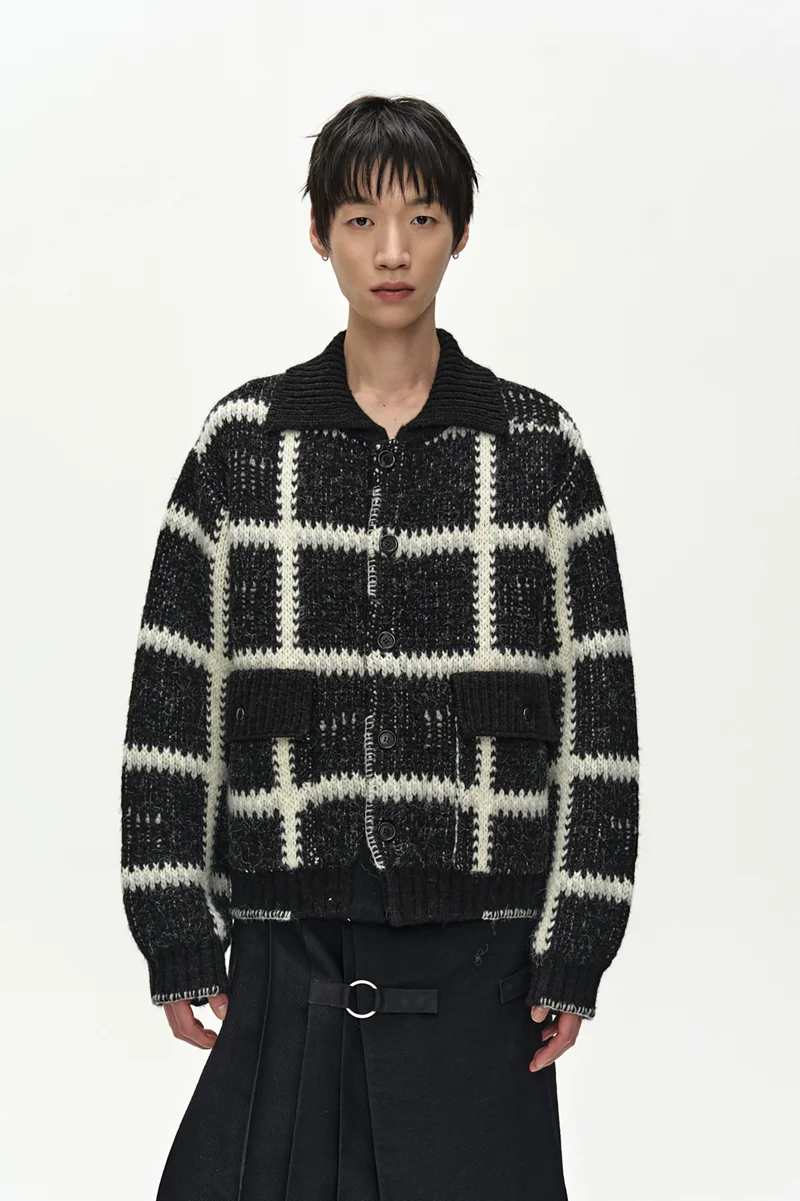 SHAGGY CHECK BUTTON CARDIGAN 6