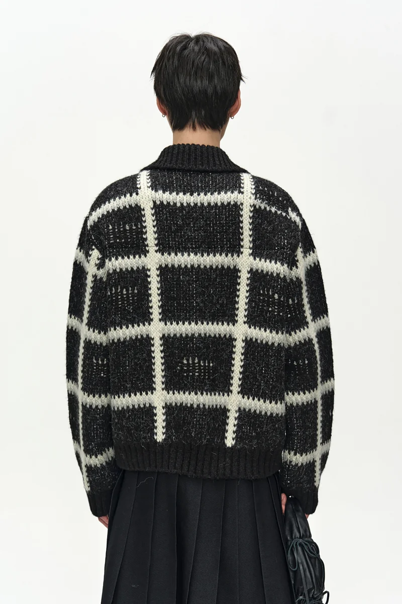 SHAGGY CHECK BUTTON CARDIGAN 7