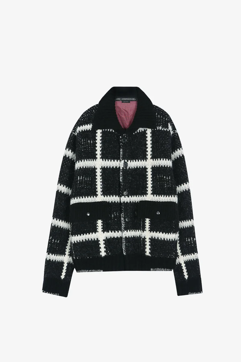 SHAGGY CHECK BUTTON CARDIGAN 8
