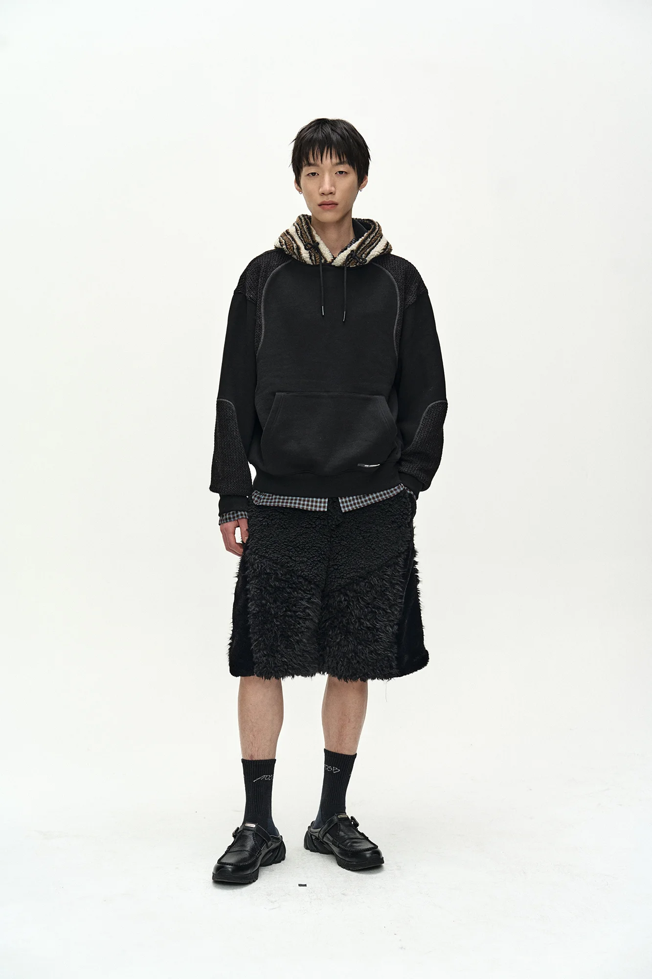 ANDERSSON BELL UNISEX KNIT PANEL FLEECE HOODIE BLACK