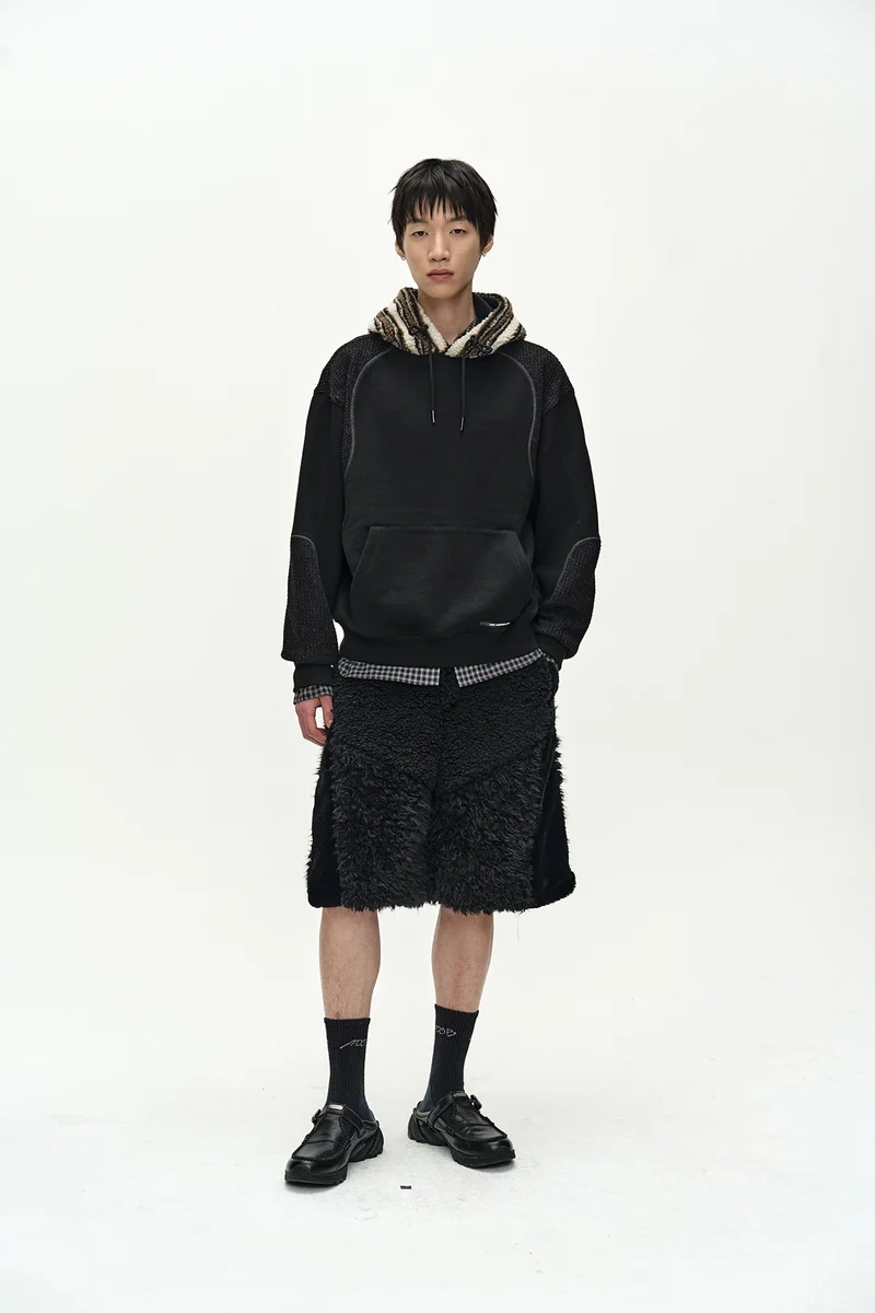 UNISEX KNIT PANEL FLEECE HOODIE 1