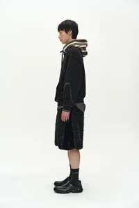 UNISEX KNIT PANEL FLEECE HOODIE thumb 2
