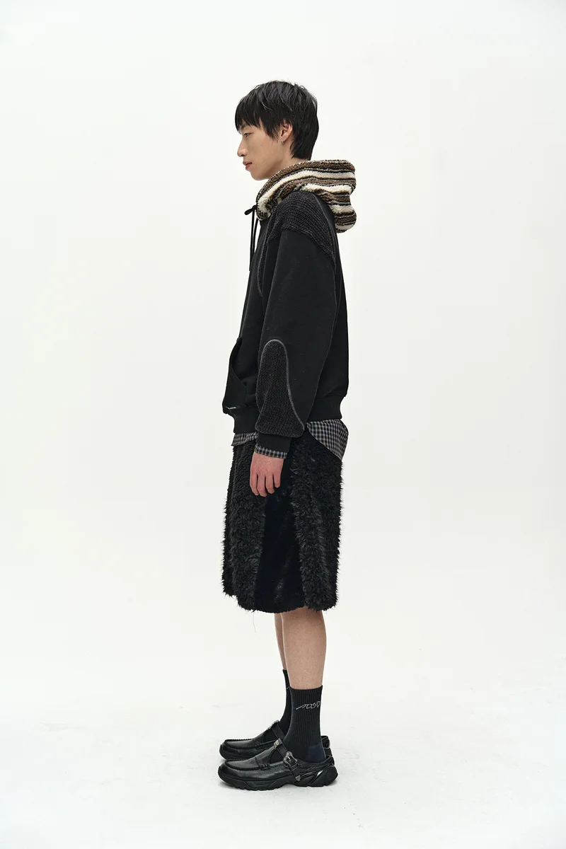 UNISEX KNIT PANEL FLEECE HOODIE 2