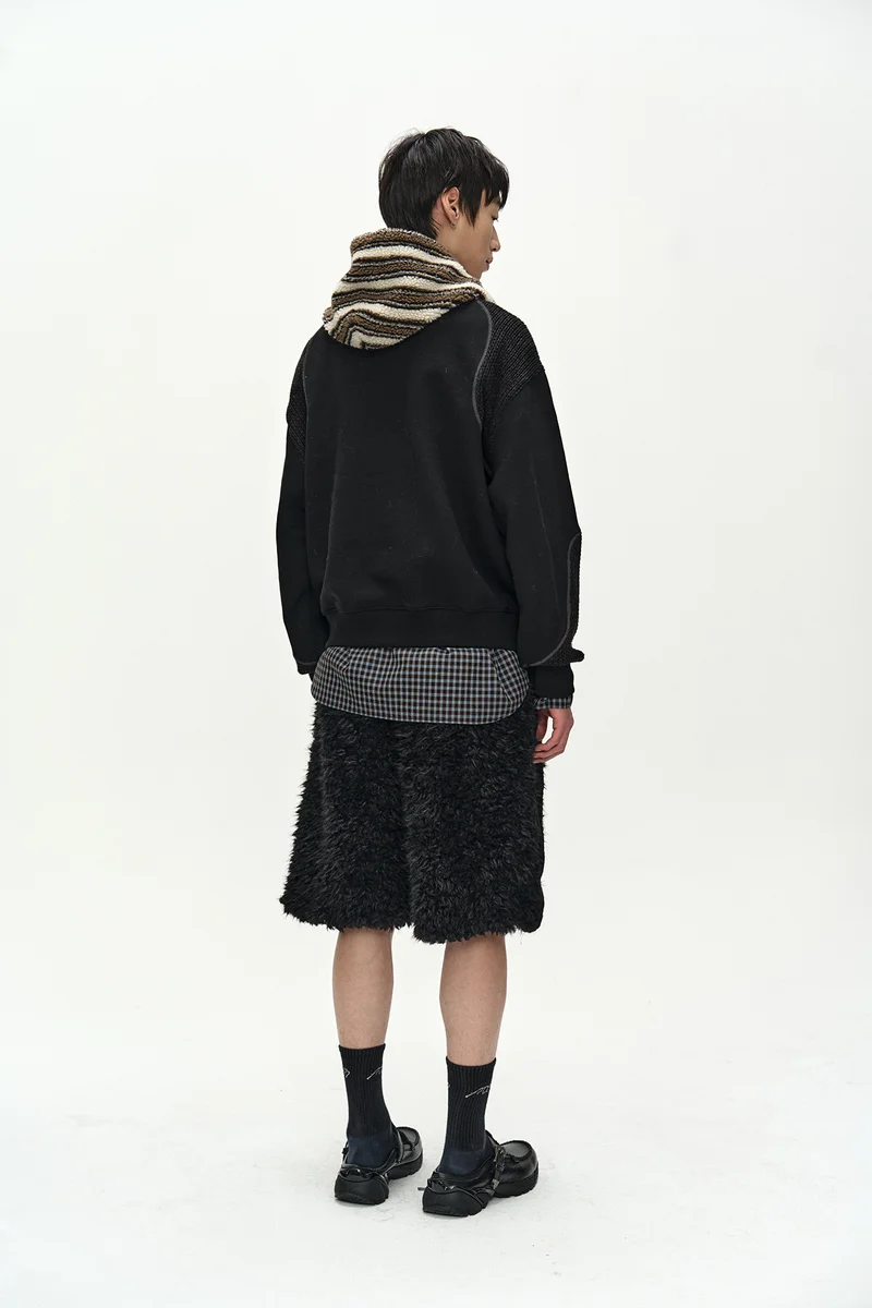 UNISEX KNIT PANEL FLEECE HOODIE 3