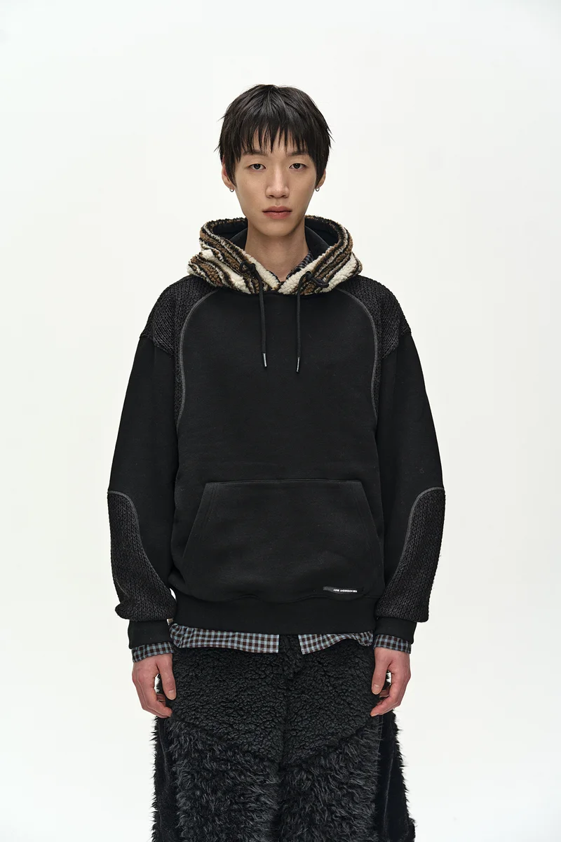 UNISEX KNIT PANEL FLEECE HOODIE 4