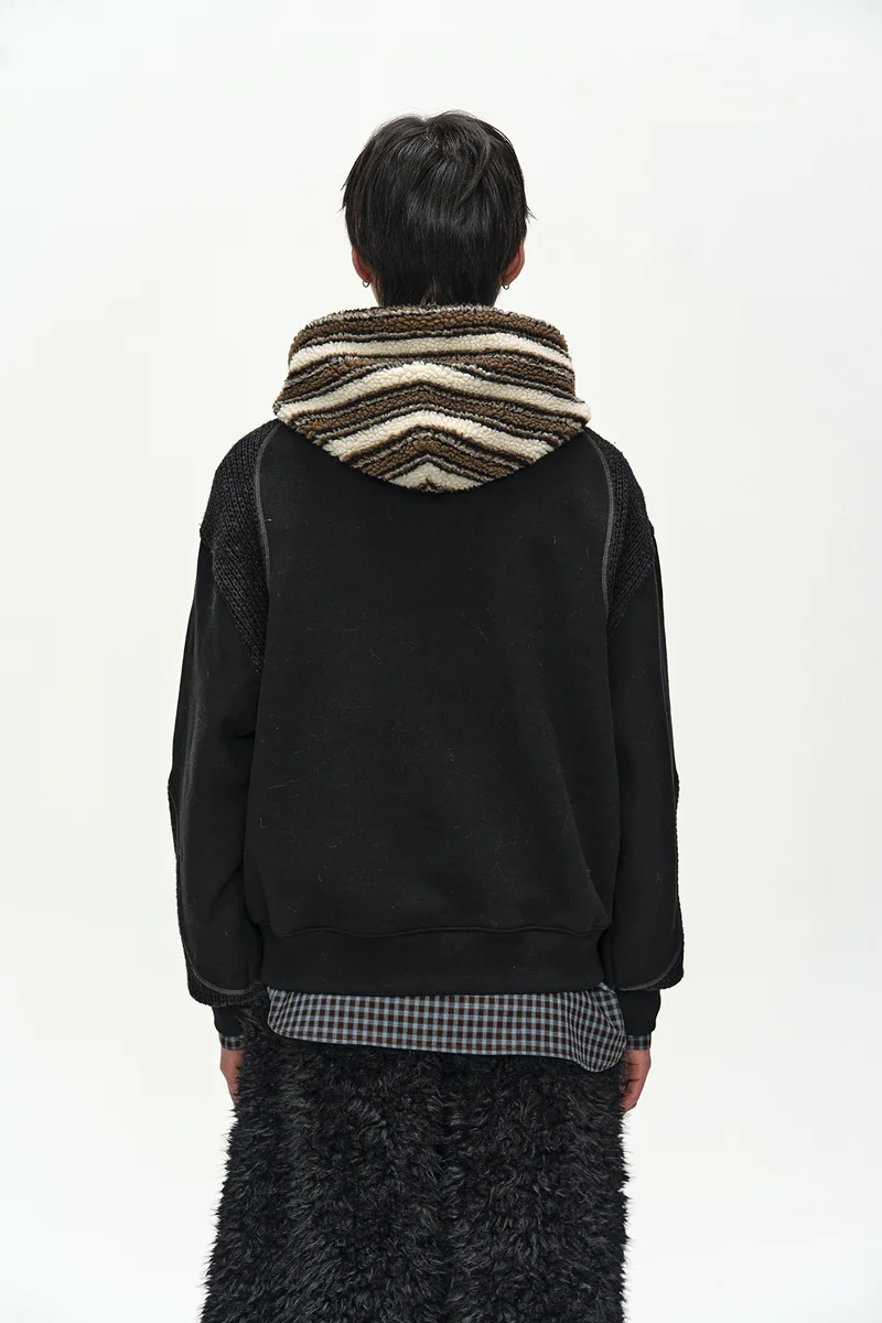 UNISEX KNIT PANEL FLEECE HOODIE 5