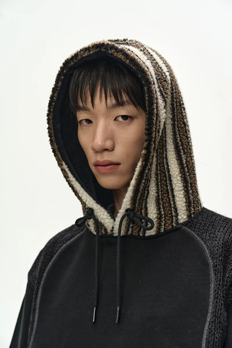 UNISEX KNIT PANEL FLEECE HOODIE 6