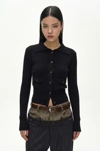 CASHMERE HAND STITCHED RIB CARDIGAN thumb 1