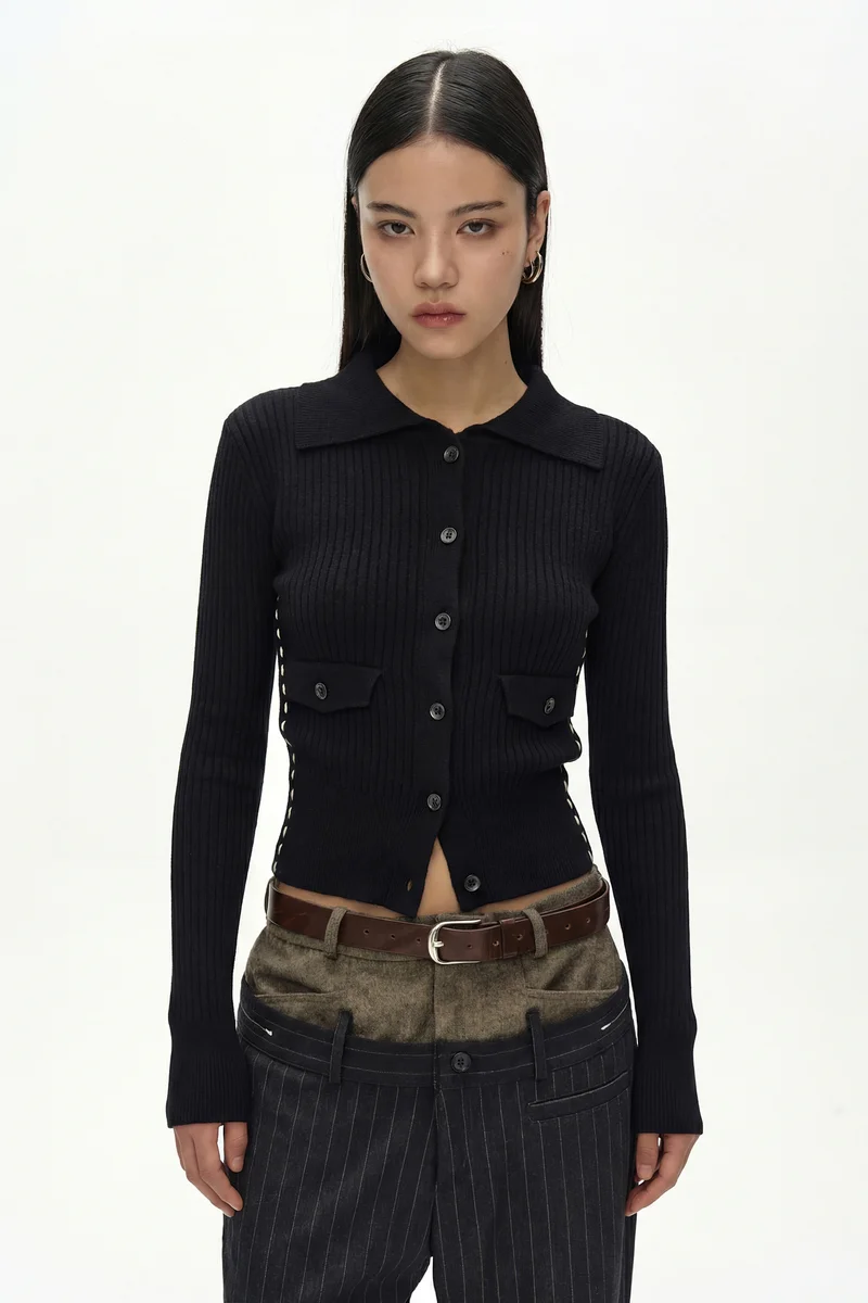 CASHMERE HAND STITCHED RIB CARDIGAN 1