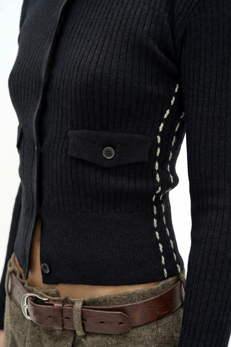 CASHMERE HAND STITCHED RIB CARDIGAN 4