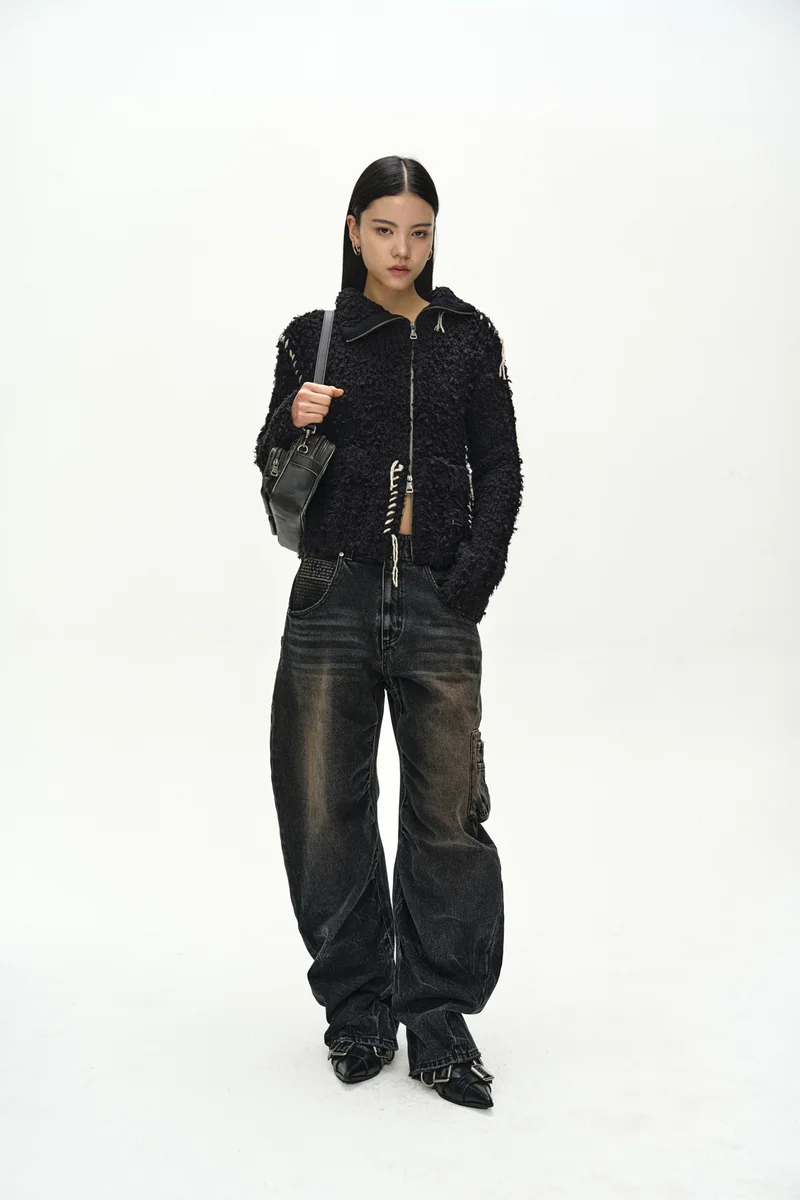 HAND STITCHED HAIRY ZIP-UP CARDIGAN 1