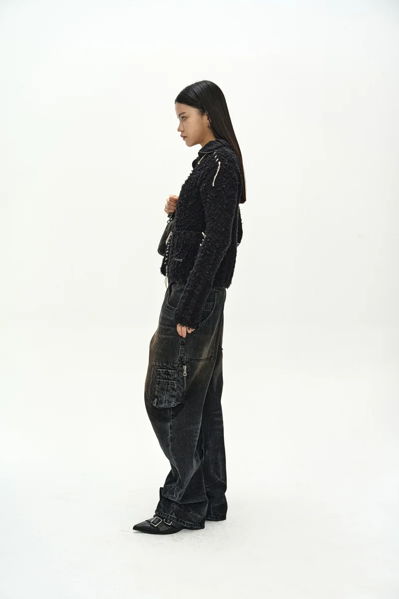 HAND STITCHED HAIRY ZIP-UP CARDIGAN 2