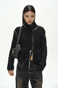 HAND STITCHED HAIRY ZIP-UP CARDIGAN thumb 4