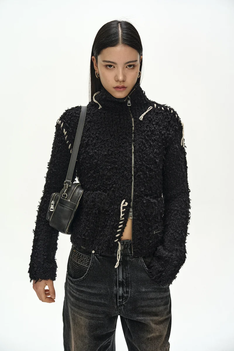 HAND STITCHED HAIRY ZIP-UP CARDIGAN 4