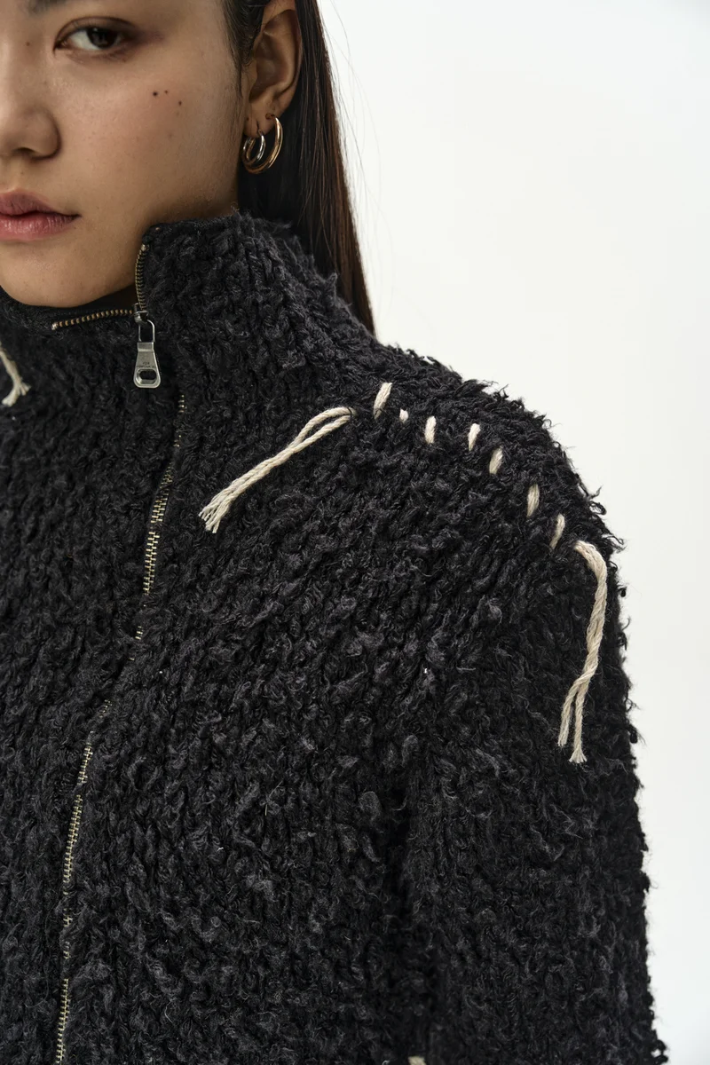 HAND STITCHED HAIRY ZIP-UP CARDIGAN 5