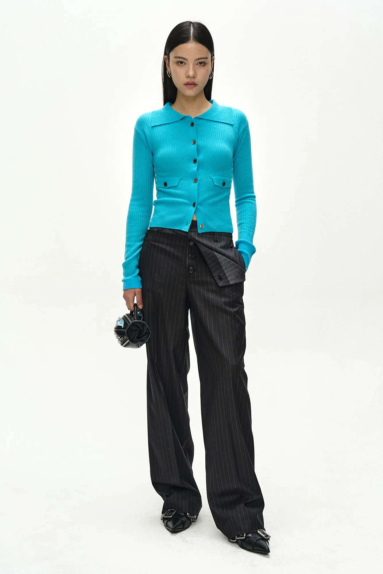 ANDERSSON BELL CASHMERE HAND STITCHED RIB CARDIGAN BLUE