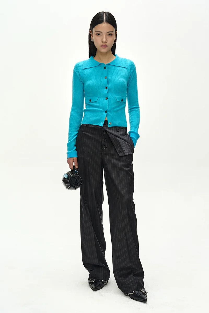 CASHMERE HAND STITCHED RIB CARDIGAN 1