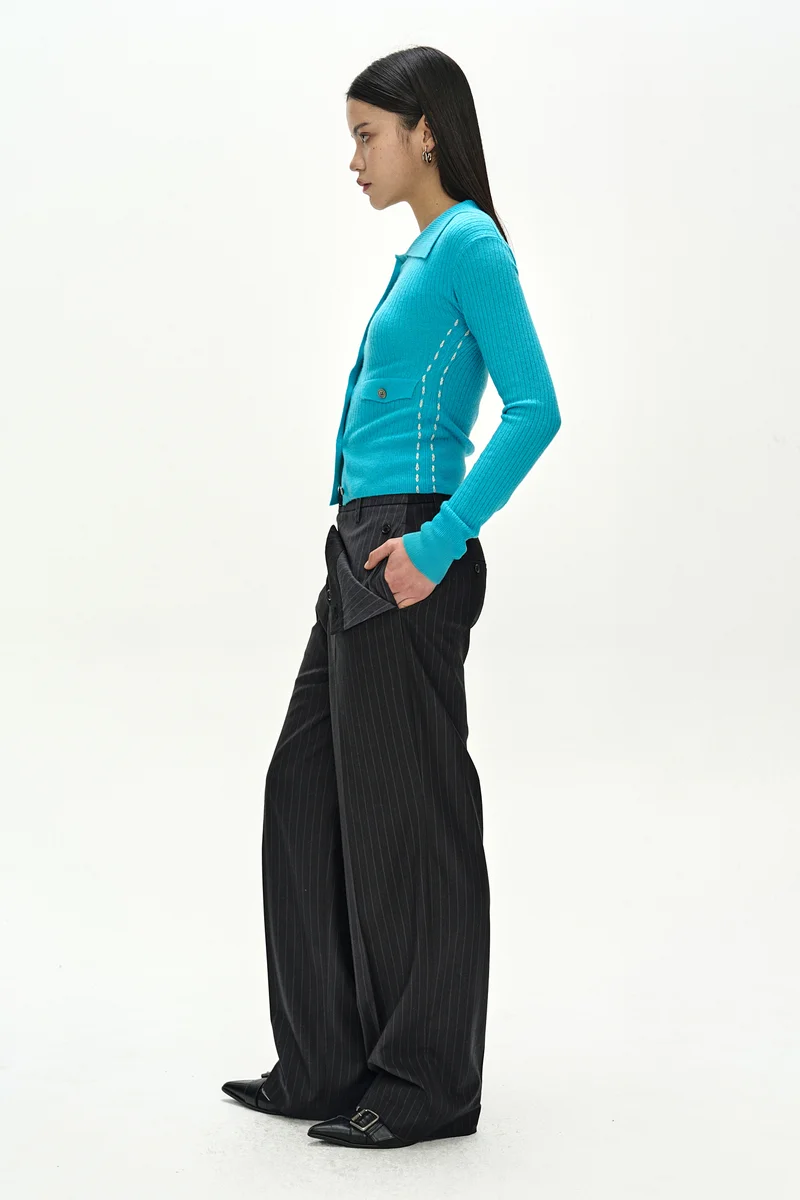 CASHMERE HAND STITCHED RIB CARDIGAN 2