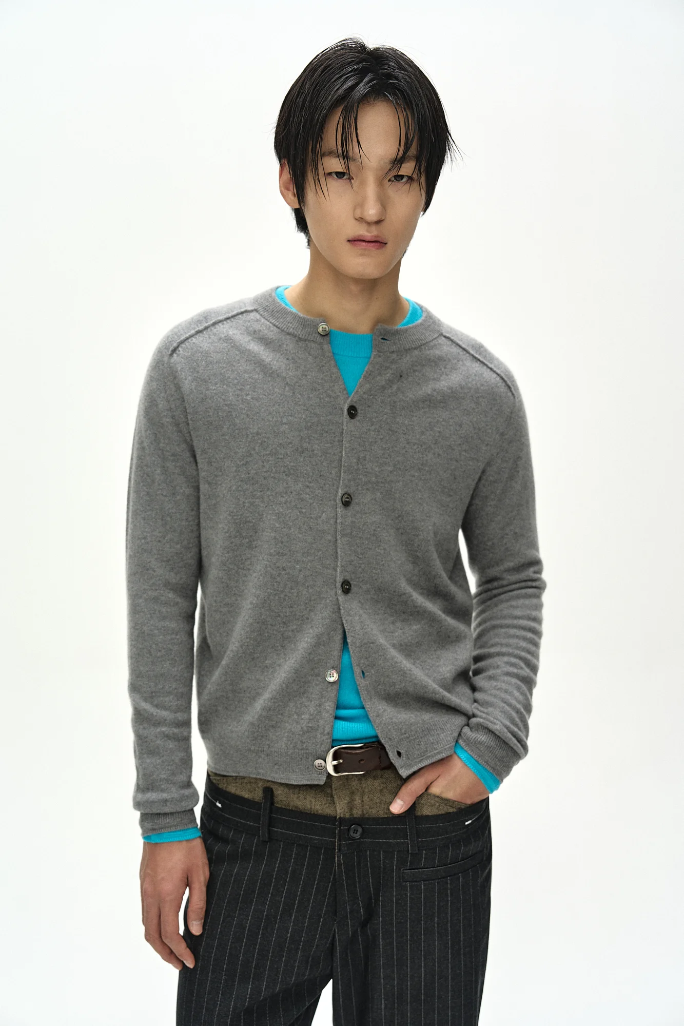 ANDERSSON BELL SHANE CASHMERE CREW-NECK CARDIGAN GREY