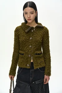 BUTTON & TRIM HAIRY ZIP-UP CARDIGAN thumb 4