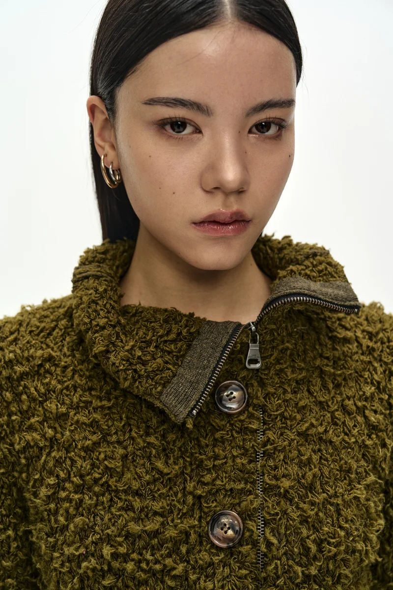 BUTTON & TRIM HAIRY ZIP-UP CARDIGAN 5