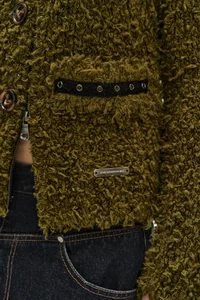 BUTTON & TRIM HAIRY ZIP-UP CARDIGAN thumb 6